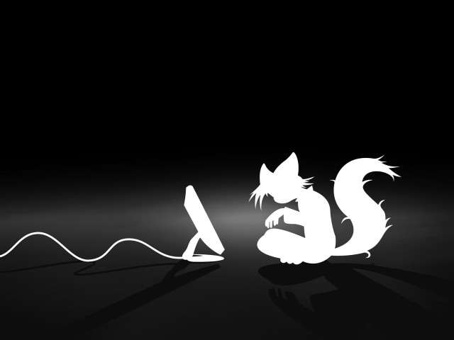 Cat computer mouse desk black free wallpaper - medium preview image