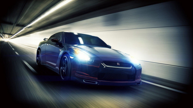 Blue sports car tunnel night free wallpaper - medium preview image