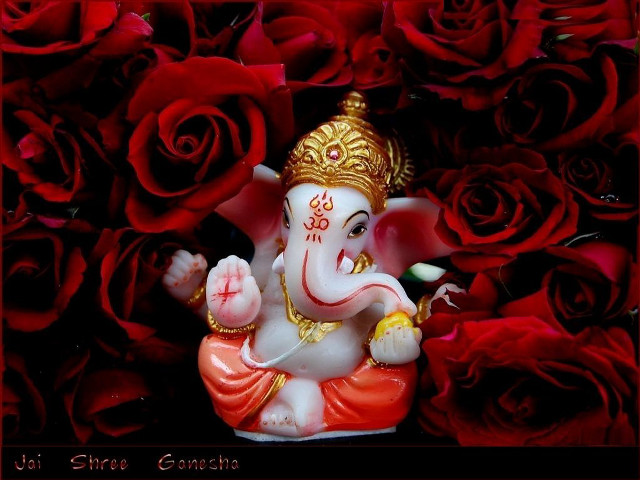 Ganesh statue roses marble sculpture free wallpaper - medium preview image