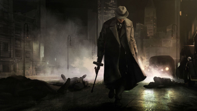 Man trench coat hat night free wallpaper - medium preview image