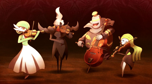 Cartoon characters musical instruments dark free wallpaper - medium preview image