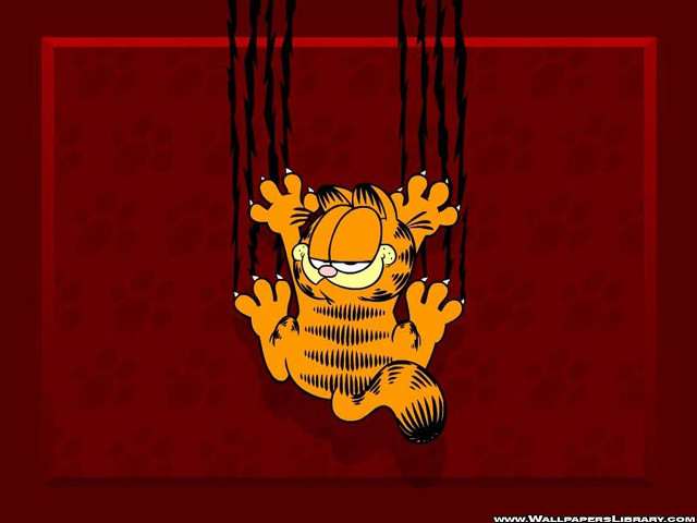 Cartoon cat hanging red wall free wallpaper - medium preview image
