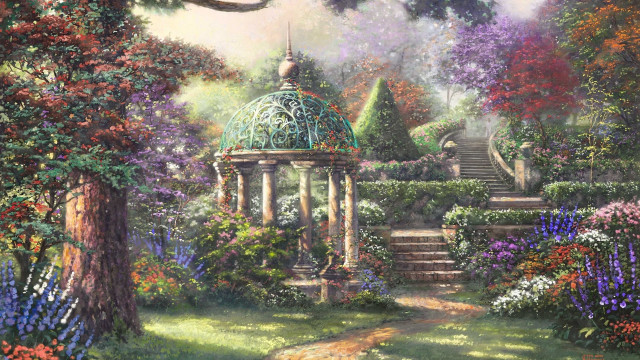 Garden gazebo steps painting middle free wallpaper - medium preview image