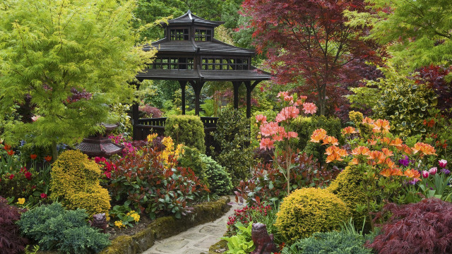 Garden gazebo flowers trees path #3 free wallpaper - medium preview image
