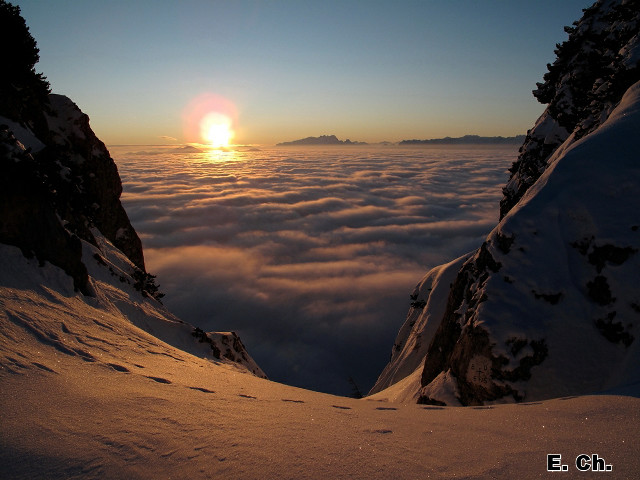 Sunset mountain clouds snow trail free wallpaper - medium preview image