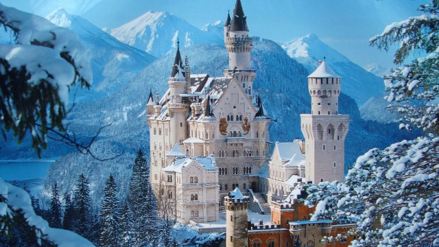 Castle snow mountain lake forest free wallpaper - medium preview image