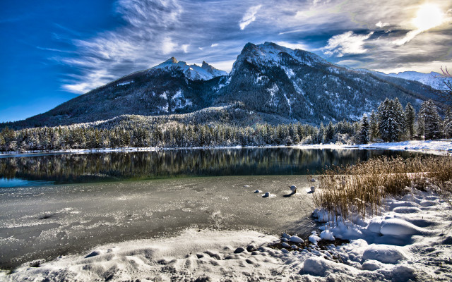 Mountain range lake snow foreground free wallpaper - medium preview image