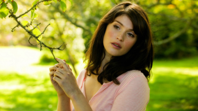 Woman pink shirt holding branch free wallpaper - medium preview image