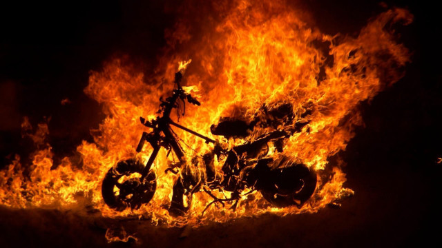 Motorcycle fire dark flames person free wallpaper - medium preview image