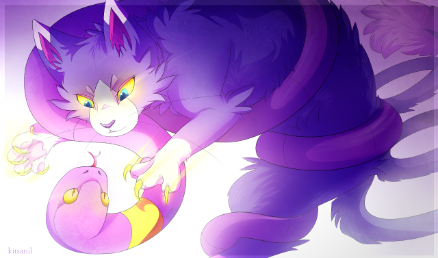 Purple tail cat holding pink free wallpaper - medium preview image
