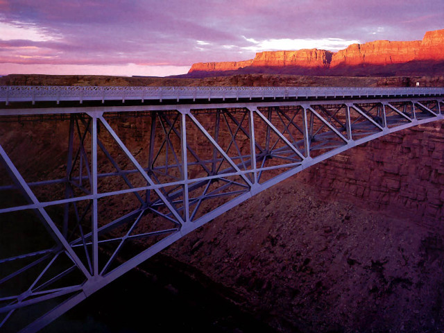 Bridge river mountain sunset purple free wallpaper - medium preview image