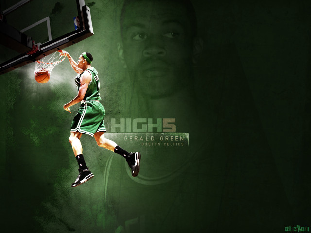 Basketball player green uniform jumping free wallpaper - medium preview image