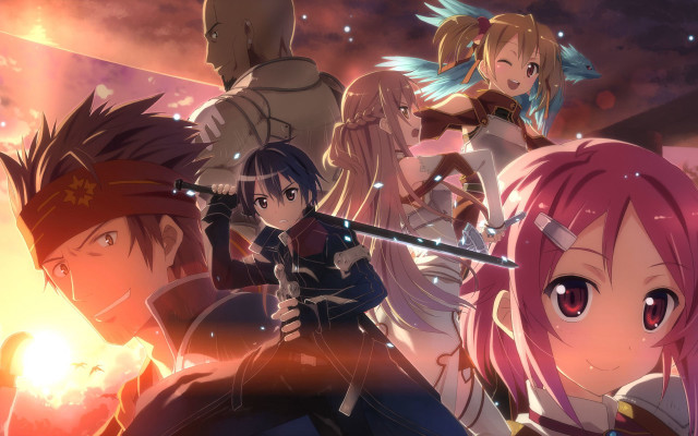 Anime characters fireplace swords closed free wallpaper - medium preview image