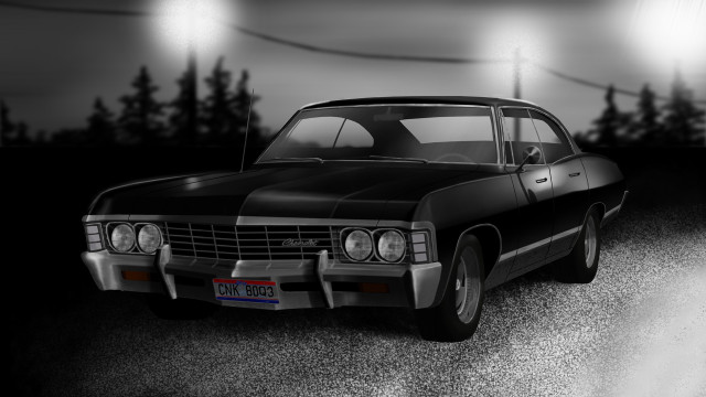 Black white car night road free wallpaper - medium preview image