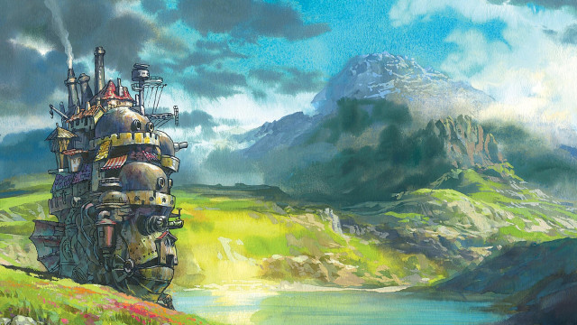 Castle green field mountains river free wallpaper - medium preview image