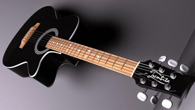Black guitar wooden neck fretboard free wallpaper - medium preview image