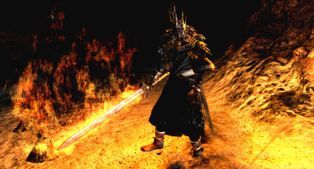Man costume sword fire rocks free wallpaper - medium preview image