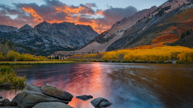 Mountain lake trees sunset clouds #8 free wallpaper - medium preview image