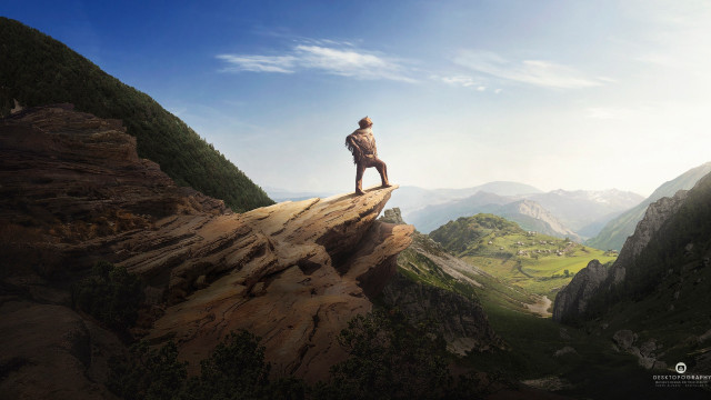 Man cliff mountains sky clouds free wallpaper - medium preview image