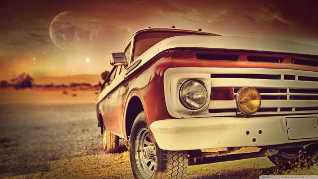 Red truck grass field trees free wallpaper - medium preview image