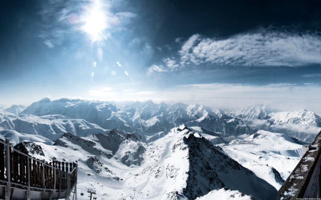 Mountain range fence snow sun #2 free wallpaper - medium preview image