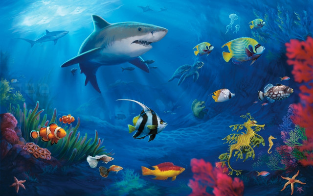 Shark corals fish underwater fantasy free wallpaper - medium preview image