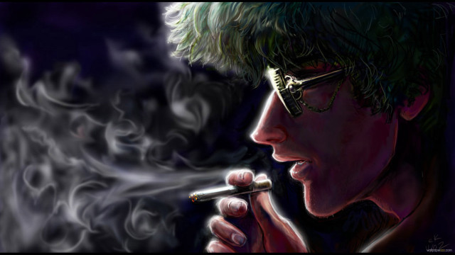 Green hair smoking cyberpunk psychedelic free wallpaper - medium preview image