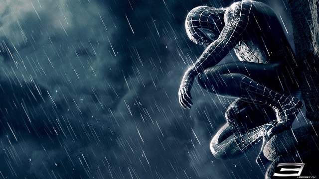 Spiderman hanging rain night storm free wallpaper - medium preview image