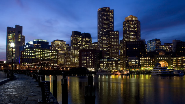 City skyline night bridge boats free wallpaper - medium preview image