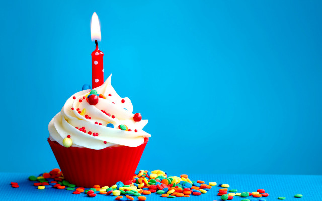 Cupcake candle sprinkles blue background #3 free wallpaper - medium preview image