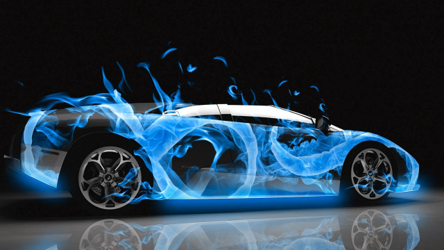 Car blue flames dark reflective free wallpaper - medium preview image