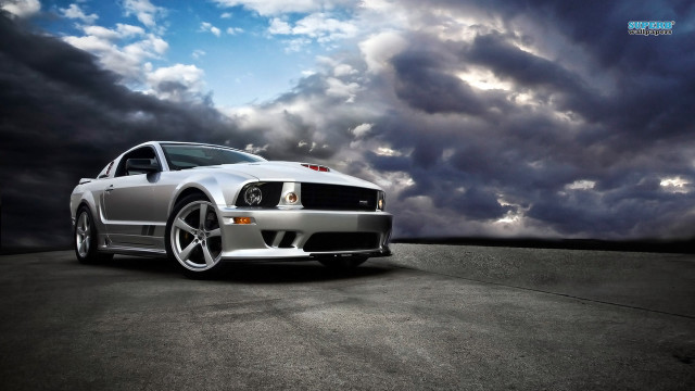Silver mustang parking lot cloudy #2 free wallpaper - medium preview image