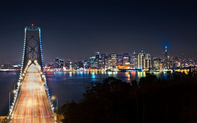 Night city bridge water lights #4 free wallpaper - medium preview image
