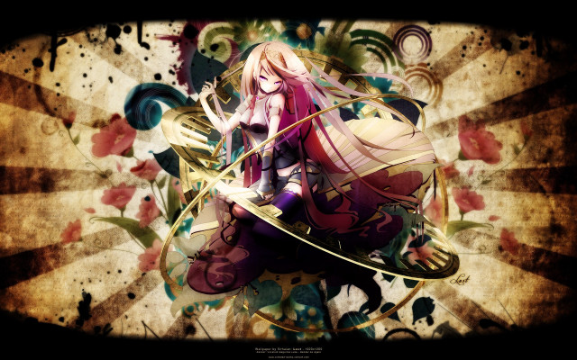 Anime girl pink dress floral free wallpaper - medium preview image