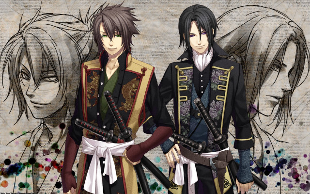 Anime characters swords background drawing free wallpaper - medium preview image