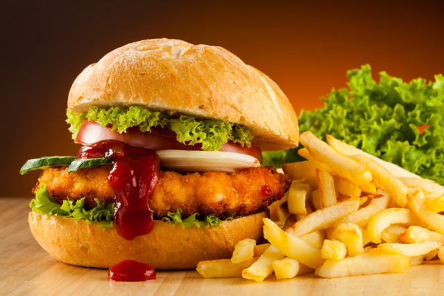 Chicken sandwich ketchup fries salad free wallpaper - medium preview image