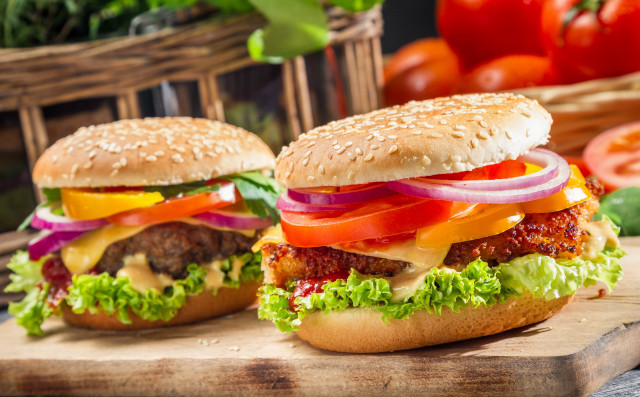 Two hamburgers with lettuce free wallpaper - medium preview image
