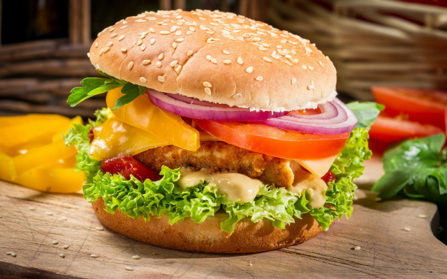 Chicken burger lettuce delicious fresh free wallpaper - medium preview image