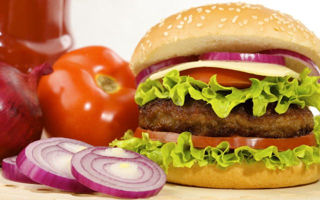 Burger lettuce tomato onion cheese free wallpaper - medium preview image