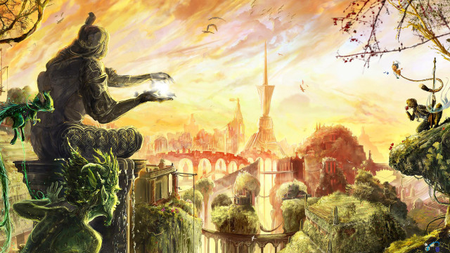Man sitting statue city bird free wallpaper - medium preview image