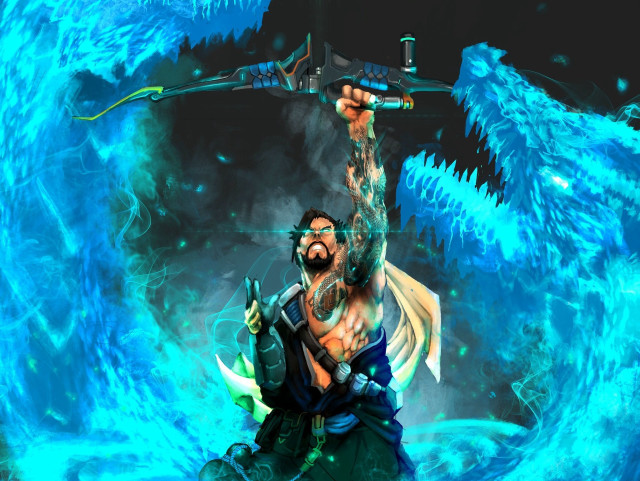 Man sword blue background dragon free wallpaper - medium preview image
