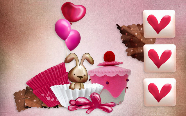 Pink cake bunny hearts cupcake free wallpaper - medium preview image