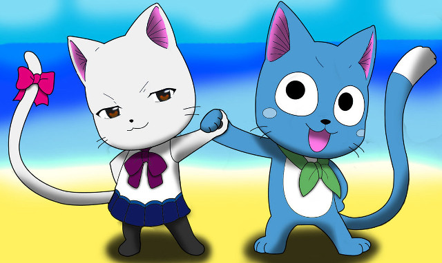 Cartoon cats standing on beach free wallpaper - medium preview image