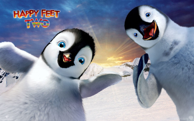 Two penguins dancing snow sun free wallpaper - medium preview image