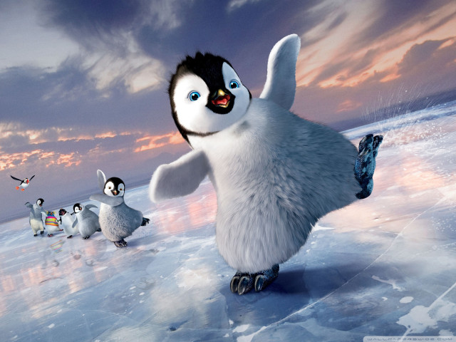 Dancing penguin ice sunset background free wallpaper - medium preview image