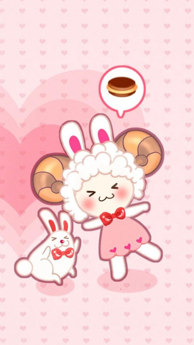 Cartoon sheep rabbit heart coffee free wallpaper - medium preview image