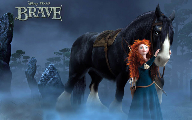 Woman red hair horse foggy free wallpaper - medium preview image