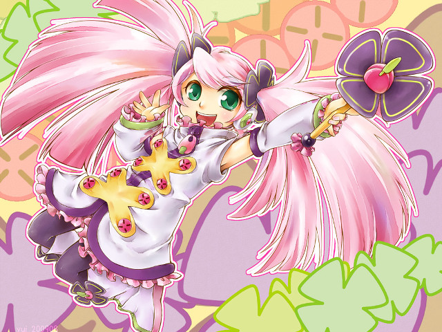 Pink hair green eyes flower free wallpaper - medium preview image