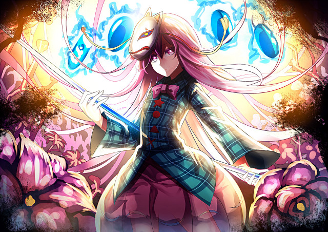 Girl long hair sword flower free wallpaper - medium preview image