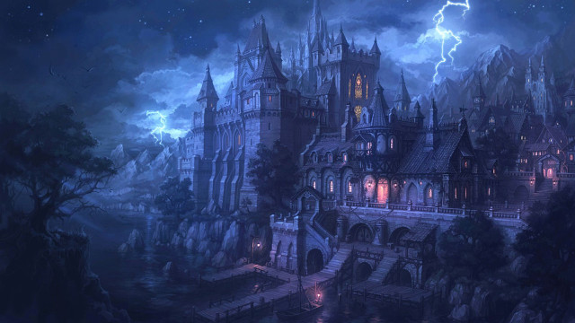 Castle lightning tree sky stormy free wallpaper - medium preview image